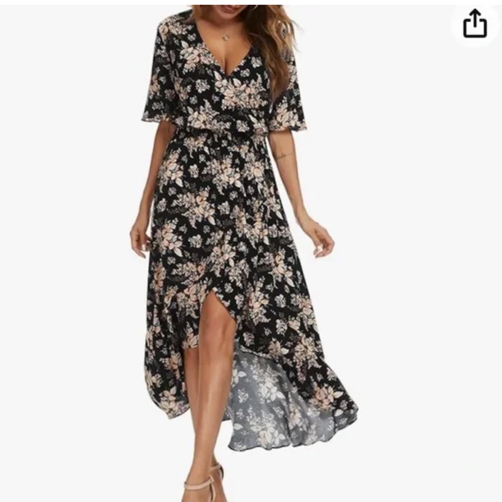 Kormei Womens Short Sleeve Floral High Low V-Neck Maxi Dress Sz M